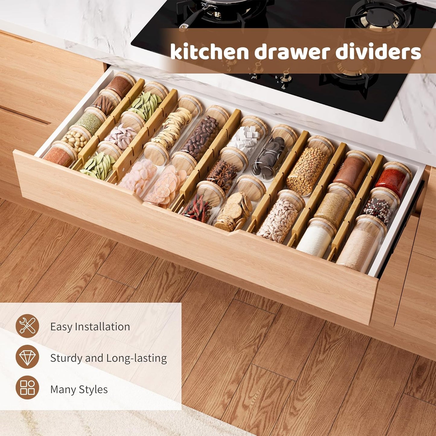 Bamboo Drawer Organizer Divider Set