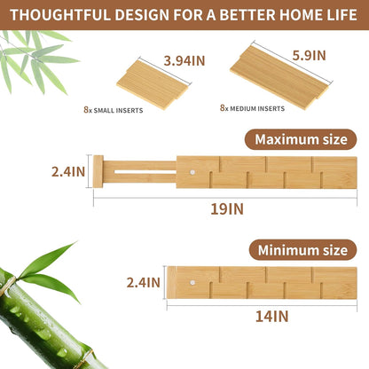 Bamboo Drawer Organizer Divider Set