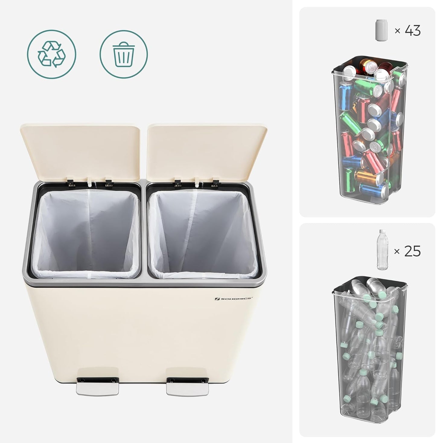 Almond Dual Step Trash Can