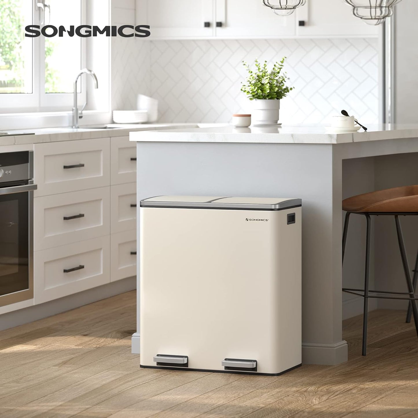 Almond Dual Step Trash Can