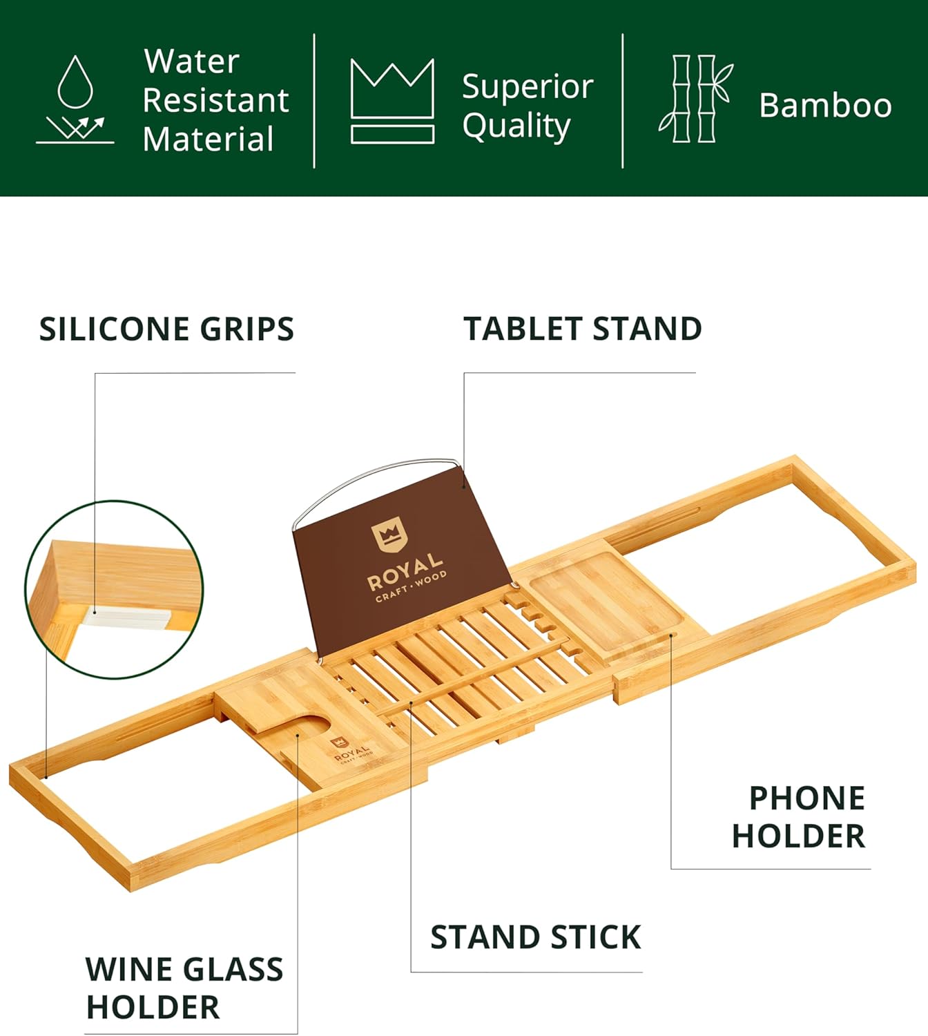 Classic Bamboo Bathtub Caddy